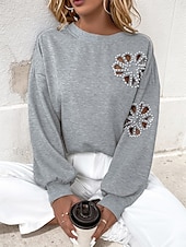 economico Felpe e Sweatshirt Texturizzati-felpa da donna casual semplice strada abbigliamento quotidiano girocollo patchwork manica lunga grigio autunno inverno