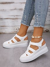 economico Sandali Casual-sandali da donna comodi in similpelle nera con cinturino e suola bianca - perfetti per la spiaggia o le uscite casual