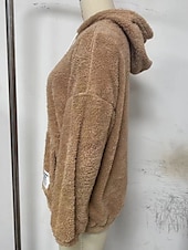 baratos Moletons e moletons-Mulheres Pulôver Moletom Com Capuz Tecido Quente Roupa de rua Casual Manga Longa Com Capuz Tops regulares Casual Patchwork Preto Verde cáqui Primavera Outono Inverno