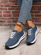 cheap Women&#039;s Sneakers-Women&#039;s Stylish Denim Sneakers with White Sole | Perfect for Casual and Everyday Wear