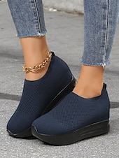 billige Sneakers til kvinner-hvite slip-on-strikkede joggesko for kvinner med pustende mesh og skjult hæl - lette fritidssko for turgåing og hverdagsbruk