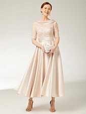 levne Délka podlahy-A-line šaty pro matku nevěsty elegantní vintage kulatý výstřih podlahové délky satén krajka poloviční rukáv s řasenými aplikacemi