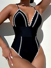 billiga One-piece-baddräkter-Dam Badkläder En bit Monokini Baddräkt Öppen rygg Magkontroll Hög midja Smal Semester Standkläder Ensfärgat Halterneck Ärmlös Baddräkter