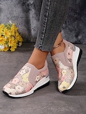 levne Dámské tenisky-dámské květinové flitrové slip-on tenisky - pohodlné třpytivé ležérní boty s klínovou podrážkou, ideální na procházky nebo párty