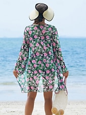 abordables Ensemble de bikinis-Femme Maillots de Bain Trois pièces Shorts Maillot de bain Patchwork Elégant Vacances Floral Graphic manche longue Maillots de bain