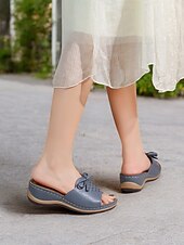 cheap Vacation Sandals-Women&#039;s Brown Open-Toe Slide Sandals with Woven Pattern and Bow Detail - Comfortable Casual Footwear for Summer and Daily Wear
