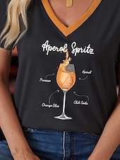 abordables T-shirt Humor &amp; Citations-Femmes T-shirt Mode Manche Courte Col en V Hauts Réguliers Soirée Quotidien Sortir Noir Printemps &amp; Automne Automne