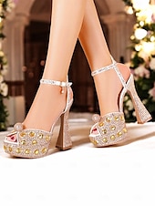 cheap Wedding &amp; Special Occasion Shoes-Women&#039;s Glamorous Crystal-Embellished Platform Sandals with Ankle Strap | Perfect for Weddings and Special Occasions