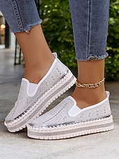 preiswerte Damen-Sneaker-Grüne Slip-On-Sneakers mit Strasssteinen und dicker Sohle für Damen – glamouröse Freizeitschuhe für Partys und den Alltag