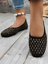 abordables Ballerines femme-ballerines en tricot bleu pour femmes avec semelle intérieure coussinée - chaussures confortables et élégantes pour le travail et le quotidien