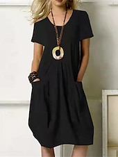 cheap Design Cotton &amp; Linen Dresses-Women&#039;s Mini Dress Cotton Linen Dresses Casual Dress Stylish Basic Casual Vacation Daily Regular Fit Plain Short Sleeve V Neck Black Khaki Army Green Summer Spring