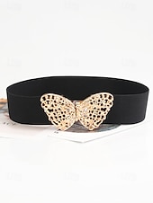 abordables Ceinture pour femme-ceinture élastique bleu marine pour femme avec boucle papillon dorée | parfaite pour les robes et les jupes