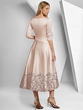 preiswerte Bodenlänge-A-Linie Kleid Strandhochzeit Brautmutterkleid Elegant Einfach V-Ausschnitt Knöchellänge Tee-Länge Satin 3/4-Länge Ärmel mit Spitze geraffte Pailletten Derby Kleid Renntag Kleid 2025