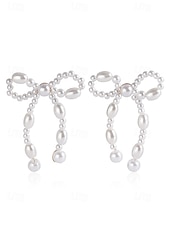 cheap Women&#039;s Earring-Elegant Pearl Bow Earrings with Delicate Design | Perfect for Everyday Wear and Special Occasions