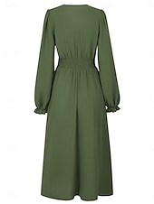 preiswerte Kleider für die Arbeit-Damen Midikleid Casual kleid A Linie Kleid Stilvoll Basic Brautkleider schlicht Urlaub Täglich Regular Fit Glatt Langarm V Ausschnitt Schwarz Armeegrün Sommer Frühling