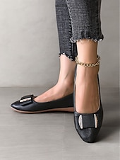 cheap Women&#039;s Flats-Women&#039;s Brown Faux Leather Pointed-Toe Flats with Bow and Rhinestone Detailing - Casual and Office Wear Shoes