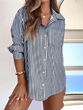 voordelige Vrouwen Werk Tops-Dames Overhemd Blouse Gestreept Casual Lange mouw Overhemdkraag Normale tops Dagelijks Knop Afdrukken Blozend Roze Marineblauw Zomer Lente