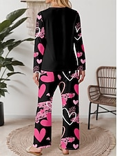 billiga Sovkläder till damer-Dam Pyjamas set Ledigt Komfort Comfrt Hjärta T-shirt Byxa Hem Alla hjärtans dag Dagligen Långärmad Rund hals Rodnande Rosa Vår Höst Vinter