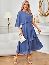 abordables Robes habillées-Femme Robe Trapèze A Volants Etincelant Demi Manches robe demoiselle d honneur Soirée Cocktail Bleu