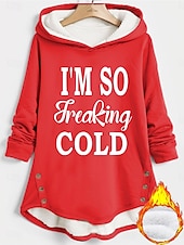 baratos Humor e Citações Tops-Moletom com Capuz Feminino Pullover Forrado de Fleece Pijamas Quentes Confortáveis Com Fleece Sherpa Forrado Impressão Casual Esportiva Manga Longa Preto Rosa Escuro Vermelho Azul Cinza Outono e