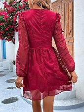 abordables Robes de travail-mini robe à carreaux à col en V pour femme à manches longues été printemps