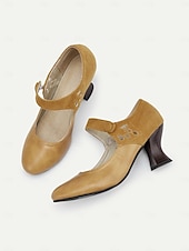 cheap 1930s-Women&#039;s 1930s Vintage Style Mary Jane Pumps with Cutout Design and Mid-Heel, Comfortable Dress Shoes for Office and Formal Events
