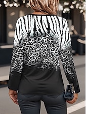 cheap Art&amp;Design tee-Women&#039;s T Shirt Ombre Leopard Casual Long Sleeve V Neck Regular Tops Daily Zipper Print Black Spring Winter