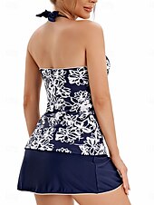 billiga Tankinis-Dam Badkläder Tankini 2 st Kjol Baddräkt Öppen rygg Hög midja Semester Standkläder Blommig V-hals Ärmlös Baddräkter