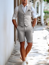 cheap Wedding Suits-Men&#039;s Wedding Linen Suits Sky Blue Light Grey Groomsmen Suits Summer Solid Colored Tailored Fit 2 Piece