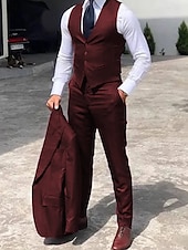 abordables Trajes formales-Trajes de fiesta de bodas para hombres Trajes de regreso a casa Burdeos Azul Real Sólido Ajuste a medida de 3 piezas de un solo botón