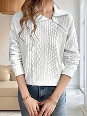 preiswerte Damen Einfache Oberteile-Damen Hemd Bluse Feste Farbe Basic Brautkleider schlicht Langarm Hemdkragen Normale Oberteile Täglich Zip Weiß Grau Frühling Herbst
