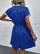 voordelige Bloemenjurken-Dames Mini-jurk Casual jurk A lijn jurk Stijlvol Basic Casual Vakantie Dagelijks Normale pasvorm Effen Korte mouw V-hals Wijn blauw Zomer Lente