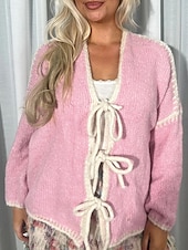 voordelige vrijetijdsjassen-Dames Trui Vest Elegant Modieus Streetwear Heldere kleur Open voorzijde Zak Gebreid Lange mouw Normale tops breien Buiten Dagelijks Weekend Blozend Roze Khaki Herfst Winter