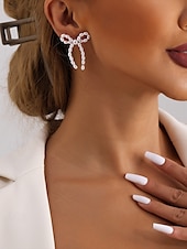 cheap Women&#039;s Earring-Elegant Pearl Bow Earrings with Delicate Design | Perfect for Everyday Wear and Special Occasions