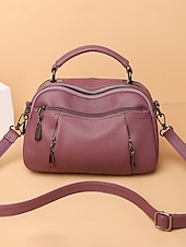 abordables Sacs à bandoulière-sac à bandoulière en similicuir pour femme, petit sac à main décontracté avec plusieurs compartiments zippés, sac à bandoulière quotidien élégant pour les voyages et le shopping couleur vin noir blanc