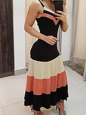 ieftine Rochii Party-Pentru femei Normal Rochie Maxi Rochie eleganta Sexy Zilnic Dată Fit regulat Dunga Fără manșon Cu Bretele Negru Primăvară