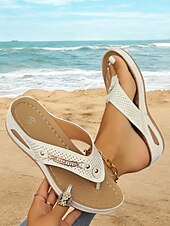 cheap Casual Sandals-Women&#039;s Red Perforated Flip-Flop Sandals with Rhinestone Decoration Comfortable Summer Shoes for Casual Wear and Beach Outings