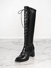 baratos Botas da moda-botas femininas elegantes de couro sintético marrom com cadarço e salto bloco | perfeitas para o outono e inverno