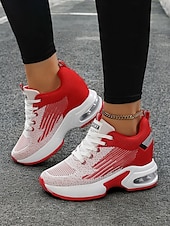 preiswerte Damen-Sneaker-vielseitige rote Damen-Sneaker mit Luftpolstersohle für das Fitnessstudio oder Freizeitausflüge