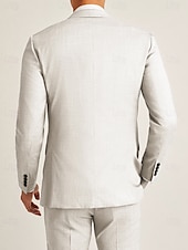 abordables Costumes d&amp;#39;affaires-Costumes de mariage en lin pour hommes beiges été couleurs unies coupe ajustée 3 pièces à simple boutonnage un bouton
