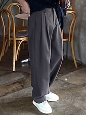 baratos Solto-Homens Social Calças chinês Calças Plissadas Botões Bolsos Perna reta Tecido Conforto Formal Festa Trabalho Moda Estilo Clássico Preto Cinzento Escuro Micro-Elástica