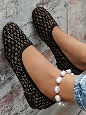 abordables Ballerines femme-ballerines en tricot bleu pour femmes avec semelle intérieure coussinée - chaussures confortables et élégantes pour le travail et le quotidien