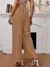 cheap Plain Cotton Linen Pant-Women&#039;s Wide Leg Cotton Linen Pants Chinos Classic Style Full Length High Waist Plain Elastic Waistband Comfy Soft Comfortable Micro-elastic Outdoor Street Black Khaki Summer Fall Regular Fit