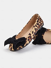 cheap Women&#039;s Flats-Women&#039;s Leopard Print Ballet Flats with Black Bow - Comfortable and Chic Perfect for Casual Days and Work Wear