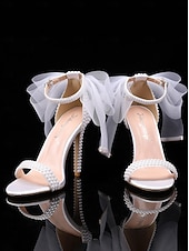abordables mariée-Escarpins de mariage pour femmes ornés de perles blanches avec nœud et bride à la cheville – chaussures de mariée élégantes pour mariages et événements officiels