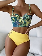 halpa Bikinisetit-Naisten Uima-asut Bikinit 2 kpl Pikkutuhmat Uimapuku Avoin selkä Ohut Loma Ranta-asut Kuvitettu V kaula-aukko Hihaton Uimapuvut