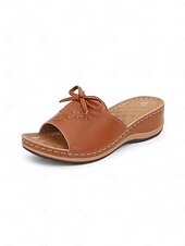 cheap Vacation Sandals-Women&#039;s Brown Open-Toe Slide Sandals with Woven Pattern and Bow Detail - Comfortable Casual Footwear for Summer and Daily Wear