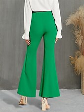 cheap Women&#039;s Flare Pants-Women&#039;s Flared Pants Fashion Streetwear Full Length High Waist Plain High Cut Comfy Outdoor Micro-elastic Vacation Street Daily Black Green Khaki Spring Fall Regular Fit