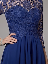preiswerte Bodenlänge-A-Linien-Kleid, elegantes Kleid für die Mutter der Braut, hoher Schlitz, U-Boot-Ausschnitt, bodenlang, Chiffon, 3/4-Ärmel mit Spitzenapplikationen, 2025