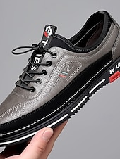 cheap Casual Lace-Up Shoes-Men's Comfortable Business Casual Walking Sneakers, Lightweight Faux Leather Lace-Up Shoes for Travel, Work &amp; Daily Wear